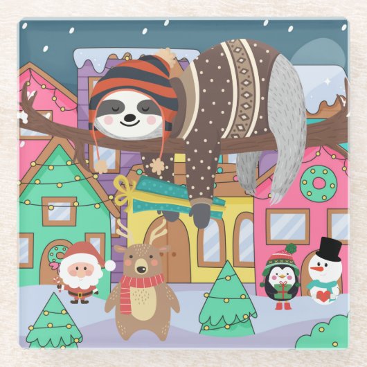 Christmas Sloth Glasuntersetzer (Vorderseite)