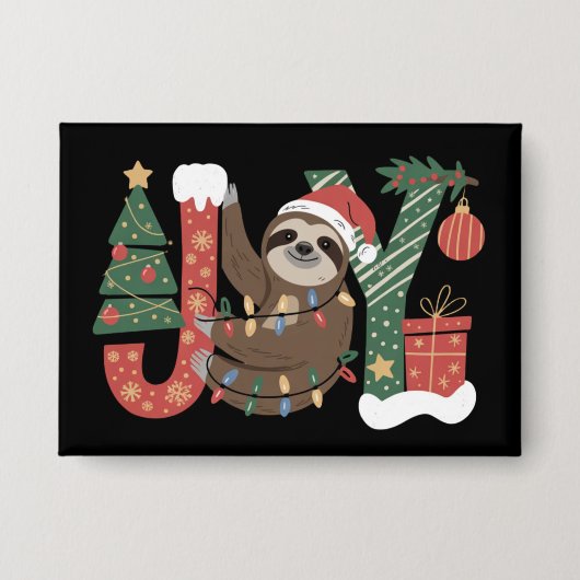 Christmas Sloth Holiday Tree Gifts Joy Cute Funny Button (Vorderseite)