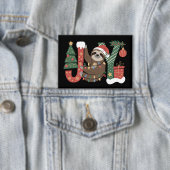 Christmas Sloth Holiday Tree Gifts Joy Cute Funny Button (Insitu)