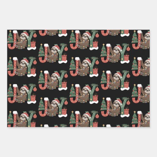 Christmas Sloth Holiday Tree Gifts Joy Cute Funny Geschenkpapier Set (Vorderseite)