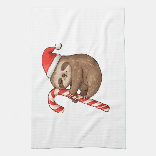 Christmas Sloth Hugging Candy Cane Classic T-Shirt Geschirrtuch (Vertikal)