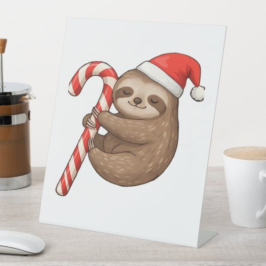 Christmas Sloth Hugging Candy Cane Classic T-Shirt Sockelschild (In Situ)