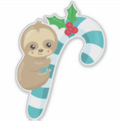 Christmas Sloth, Niedlich Sloth, Candy Cane, Mistl Aufkleber (Vorderseite)