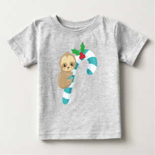 Christmas Sloth, Niedlich Sloth, Candy Cane, Mistl Baby T-shirt