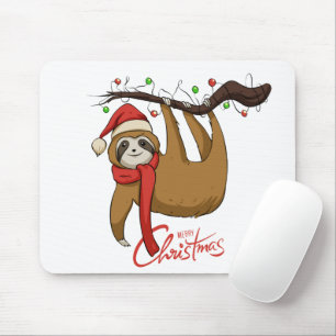 Christmas Sloth on Tree Branch%0A Mousepad