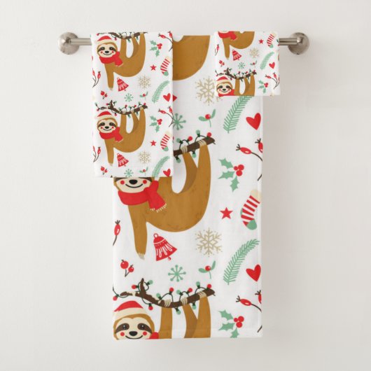 Christmas Sloth Pattern Badhandtuch Set (Insitu)