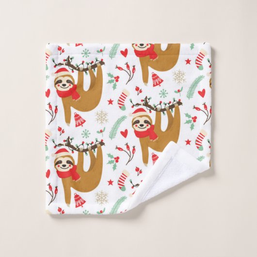 Christmas Sloth Pattern Badhandtuch Set (Waschlappen)