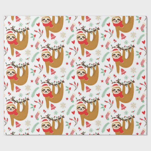 Christmas Sloth Pattern Geschenkpapier (Flach)