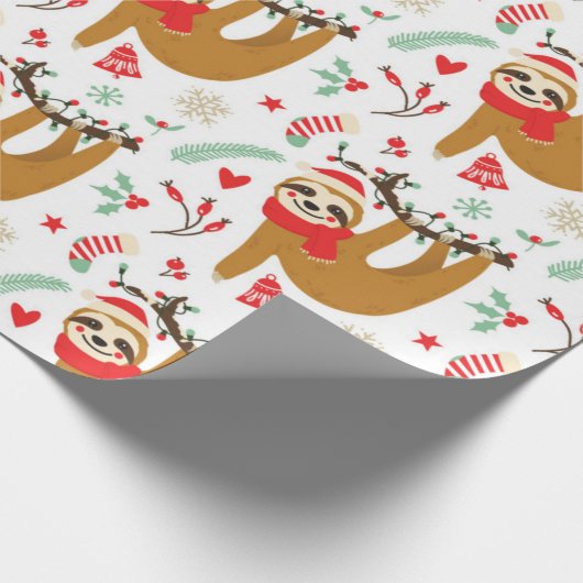Christmas Sloth Pattern Geschenkpapier (Ecke)
