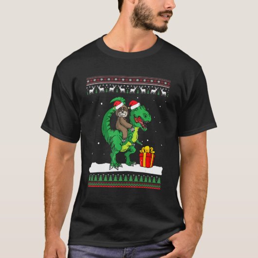 Christmas Sloth Riding Dinosaur T Rex Boys Kids XM T-Shirt (Vorderseite)