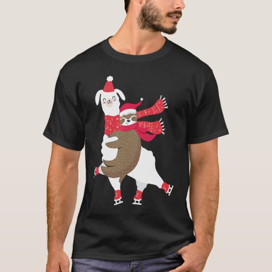 Christmas Sloth Riding Llama Ice Skating Alpaca T-Shirt (Vorderseite)
