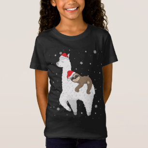 Christmas Sloth Riding Llama Santa Funny Pajamas F T-Shirt
