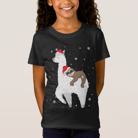 Christmas Sloth Riding Llama Santa Funny Pajamas F T-Shirt (Vorderseite)