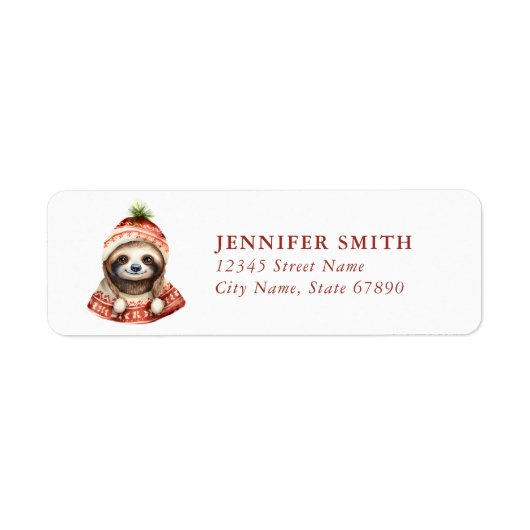 Christmas Sloth Rücksendeadressen-Aufkleber (Vorne)