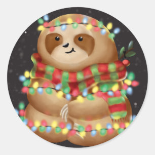 Christmas sloth  runder aufkleber