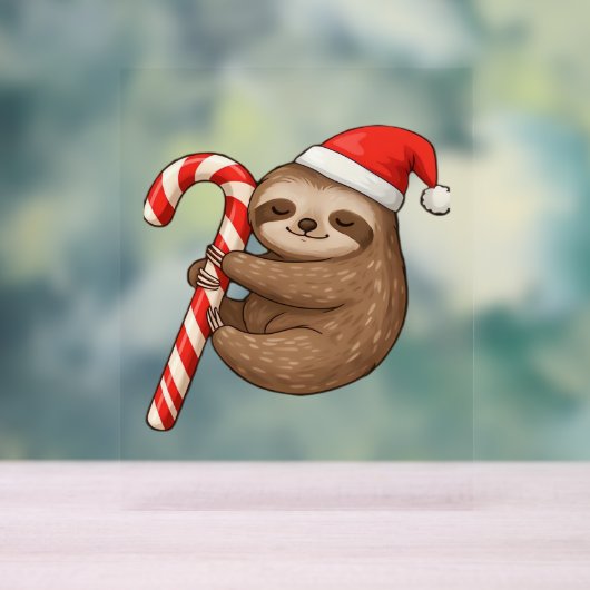 Christmas Sloth umarmt Candy Cane Classic T - Shir Acrylschild (Neutral)