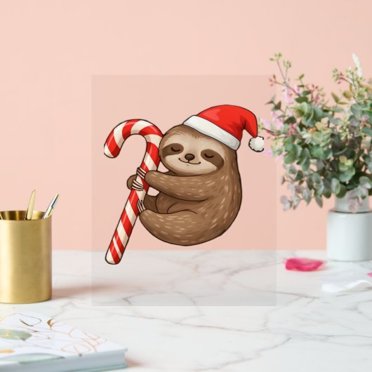 Christmas Sloth umarmt Candy Cane Classic T - Shir Acrylschild (Hochzeit)