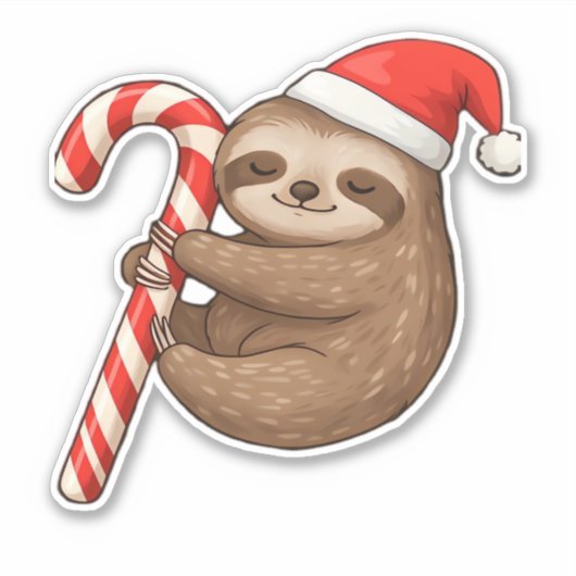 Christmas Sloth umarmt Candy Cane Classic T - Shir Aufkleber (Vorderseite)
