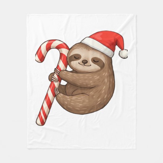 Christmas Sloth umarmt Candy Cane Classic T - Shir Fleecedecke (Vorderseite)