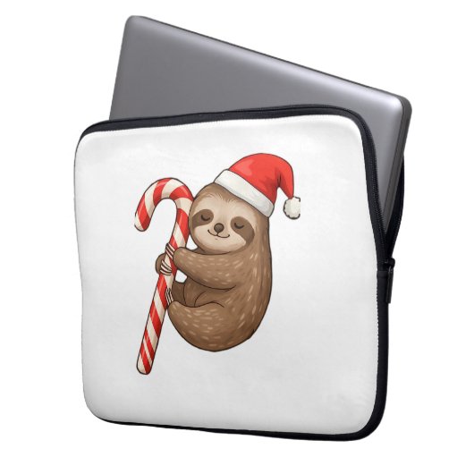 Christmas Sloth umarmt Candy Cane Classic T - Shir Laptopschutzhülle (Vorderseite Links)