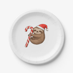 Christmas Sloth umarmt Candy Cane Classic T - Shir Pappteller