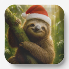 Christmas Sloth Wearing a Santa Hat Pappteller