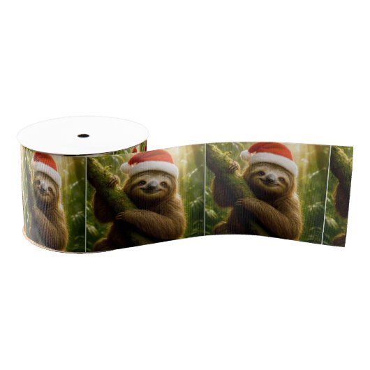 Christmas Sloth Wearing a Santa Hat Ripsband (Spule)