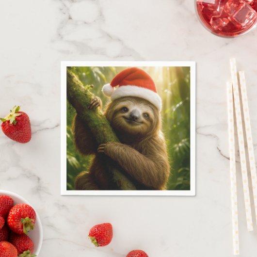 Christmas Sloth Wearing a Santa Hat Serviette (Beispiel)