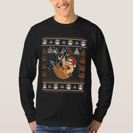 Christmas Sloth Weihnachtsmannmütze Niedlich Ugly T-Shirt (Vorderseite)