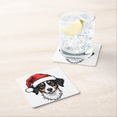 Christmas Small Dog in Santa Hat Rechteckiger Pappuntersetzer (Vor Ort)