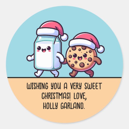 Christmas Snacks Milk and Cookie Cute Custom Text Runder Aufkleber (Vorderseite)