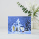 Christmas, Snow and Church Feiertagspostkarte (Stehend Vorderseite)