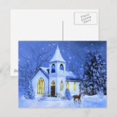 Christmas, Snow and Church Feiertagspostkarte (Vorne/Hinten)