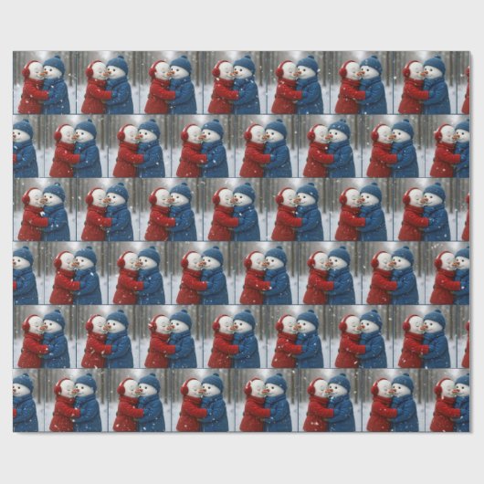 Christmas Snow Couple Hugging in Winter Forest Geschenkpapier (Flach)