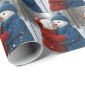 Christmas Snow Couple Hugging in Winter Forest Geschenkpapier (Rolleneckpunkt)