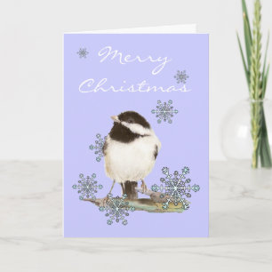 Christmas Snow & Cute Chickadee Bird Feiertagskarte