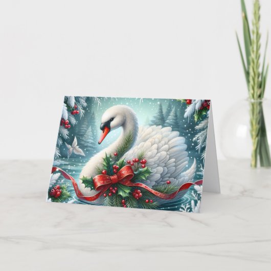 Christmas Snow Swan Holiday Card Feiertagskarte (Vorderseite)