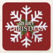 Christmas Snowflake And Shy Red Berry Rechteckiger Pappuntersetzer (Vorderseite)