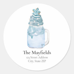 Christmas Snowflake Blue Milkshake Adresse Runder Aufkleber