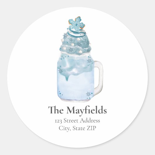 Christmas Snowflake Blue Milkshake Adresse Runder Aufkleber (Vorderseite)