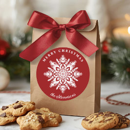 Christmas Snowflake Red Custom Holiday Runder Aufkleber