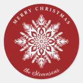 Christmas Snowflake Red Custom Holiday Runder Aufkleber (Vorderseite)