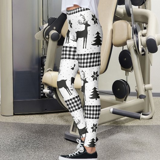 Christmas Snowflake Reindeer Pattern Buffalo Plaid Leggings