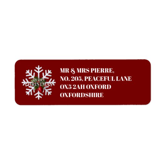 Christmas Snowflake & Shy Red Berry Address Label (Vorne)