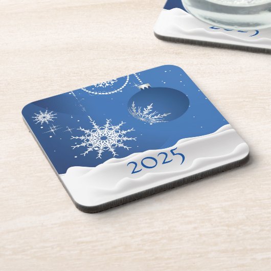 Christmas Snowflake Snow Plastic Coaster 2025  Getränkeuntersetzer (Linke Seite)
