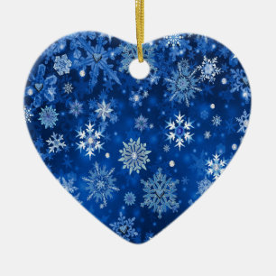 Christmas Snowflakes Blue and Silver Keramik Ornament
