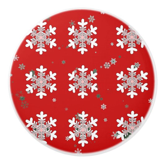 Christmas Snowflakes On Red Drawer Pull Knob Keramikknauf (Vorderseite)