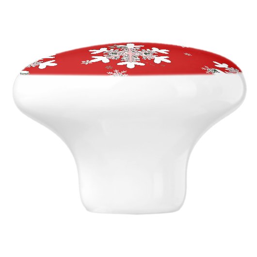 Christmas Snowflakes On Red Drawer Pull Knob Keramikknauf (Seitenansicht)