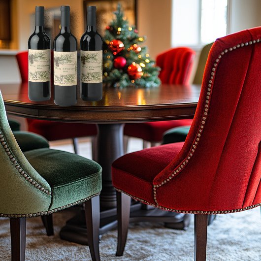 Christmas Snowflakes Pine Cones Pine Tree Branches Weinetikett