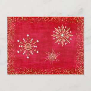 Christmas Snowflakes Red & Gold Feiertagspostkarte